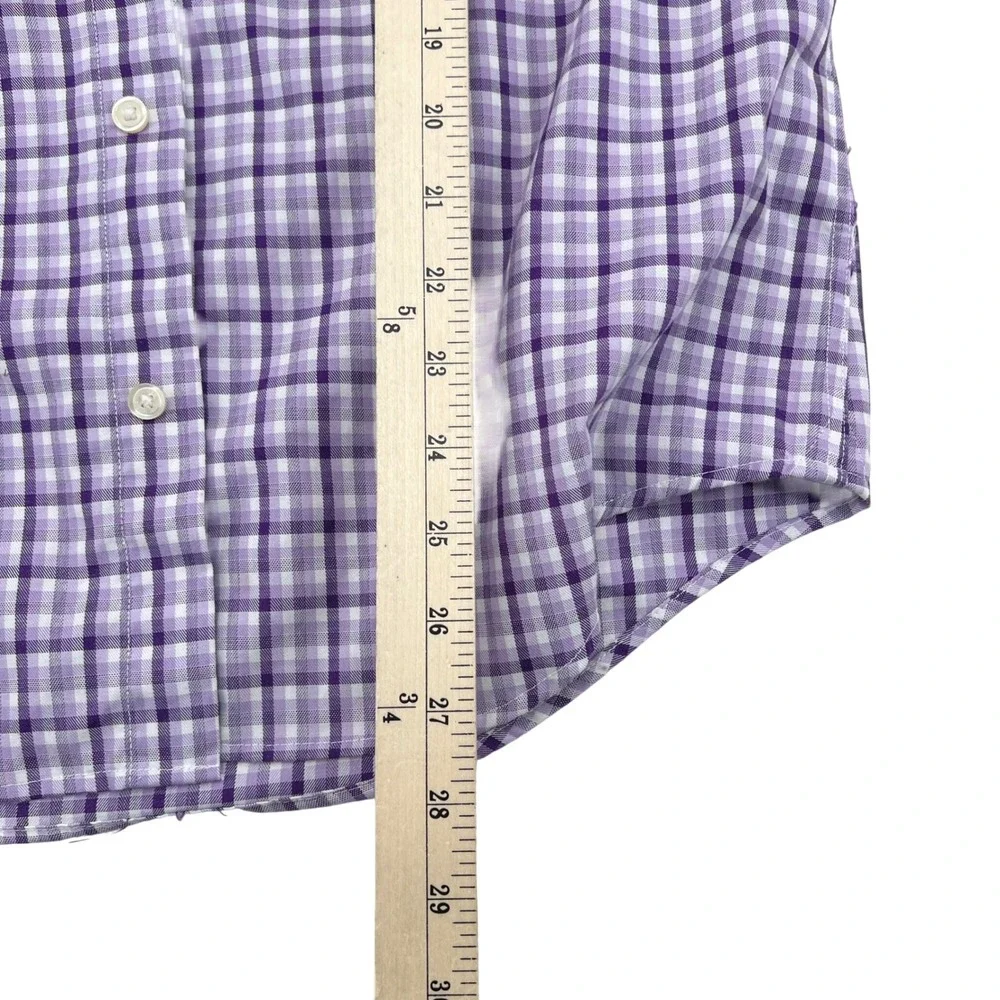 Banana Republic Non Iron Slim Fit Plaid Dress Shirt‎ Mens Medium Purple White